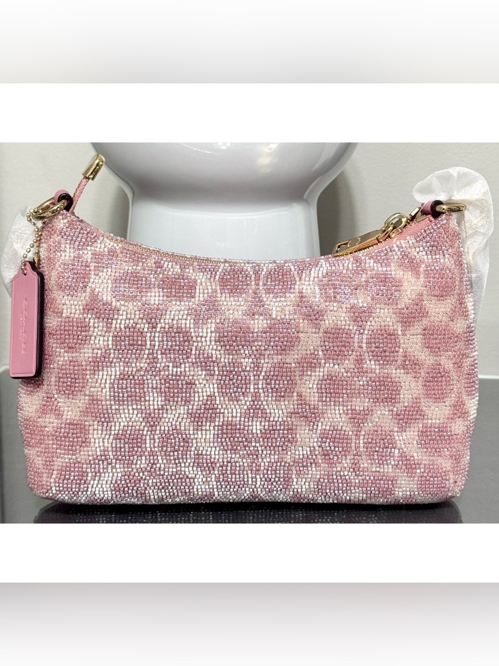 COACH Teri Shoulder Bag Signature Satin Pink Hobo Handbag - Picture 3 of 12